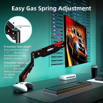 Suptek Monitor Mount Gas Spring Monitor Arm Desk Mount Fully Adjustable Fits 17 20 22 23 24 26 27 32 35 inch Monitors Weight Capacity up to 24.25 lbs, Black&red