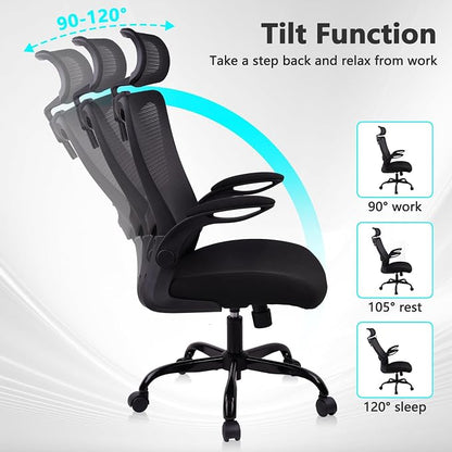 CLATINA Heavy Duty Ergonomic Mesh Office Chair 400LBS, Big and Tall Desk Chair with Adjustable Lumbar Support & Headrest, Flip Up Padded Arms, Swivel Computer Chair for Home, Conference, Black, 4 PACK