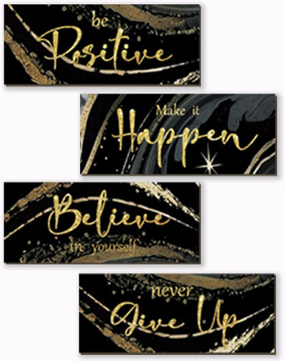 FENCORDAR 4 Piece Black and Gold Wall Decor Set Motivational Wall Decor Inspirational Wooden Signs for Bedroom Bathroom Women’s Office Abstract Elegant Art for Home or Office Decoration 10X4 Inches