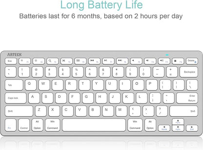 Arteck Ultra-Slim Bluetooth Keyboard Compatible with iPad 10.2-inch/iPad Air/iPad 9.7-inch/iPad Pro/iPad mini, iPhone and Other Bluetooth Enabled Devices Including iOS, Android, Windows Silver