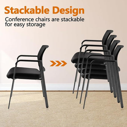 CLATINA Home Office Desk Chair No Wheels,Ergonomic Mesh Mid Back Stacking Arm Chair for Remote Learning,Small Office,Guest Chair,College Apartment (Black, 8 Pack)