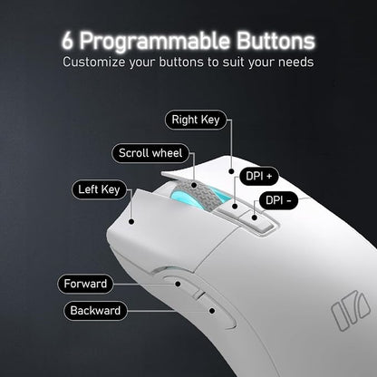 i-rocks iRocks IRM31R RGB Backlight, Wireless Lightweight Gaming Mouse, Tri-Mode Connection, Kailh GM8.0 Mouse Switches, Advanced PixArt PAW3395 Optical Sensor, Resolution Up to 26,000 DPI - White