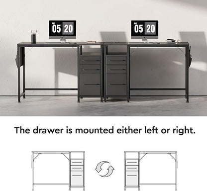 Ｍａｉｈａｉｌ Maihail Small Desk with Drawers, 40 inch Computer Desk with Shelves, Writing Desk with Storage, Small Office Desk with Metal Frame, Black