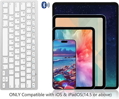 OMOTON Ultra-Slim Bluetooth Keyboard for iPad 11th/10th/9th/8th/7th, iPad Pro/Air/Mini and iPhone Series, Wireless iOS Keyboard with 12 Multimedia Keys for Office, Home, Travel, School, White