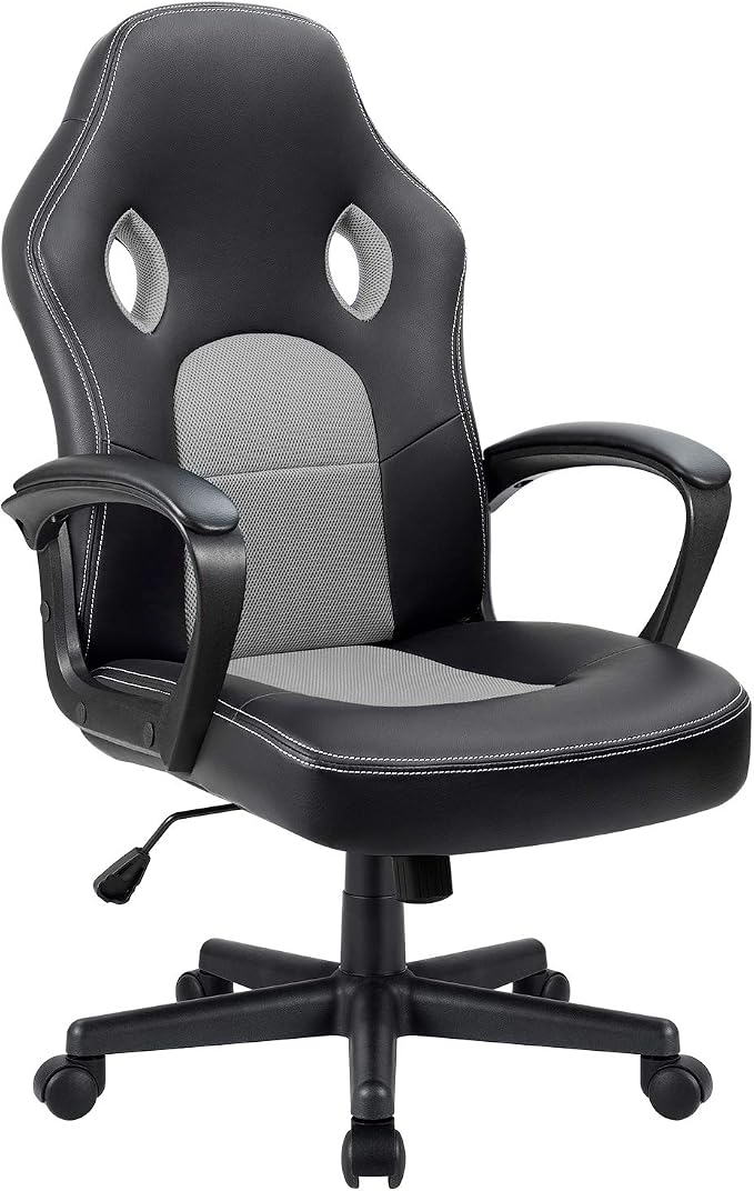 Furmax Office Chair Desk Chair Leather Gaming Chair Computer Chair Racing Style Ergonomic Adjustable Swivel Task Chair with Lumbar Support and Arms (Grey)