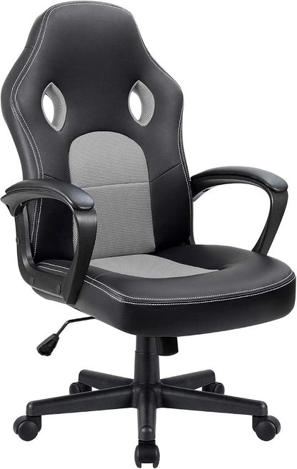 Furmax Office Chair Desk Chair Leather Gaming Chair Computer Chair Racing Style Ergonomic Adjustable Swivel Task Chair with Lumbar Support and Arms (Grey)