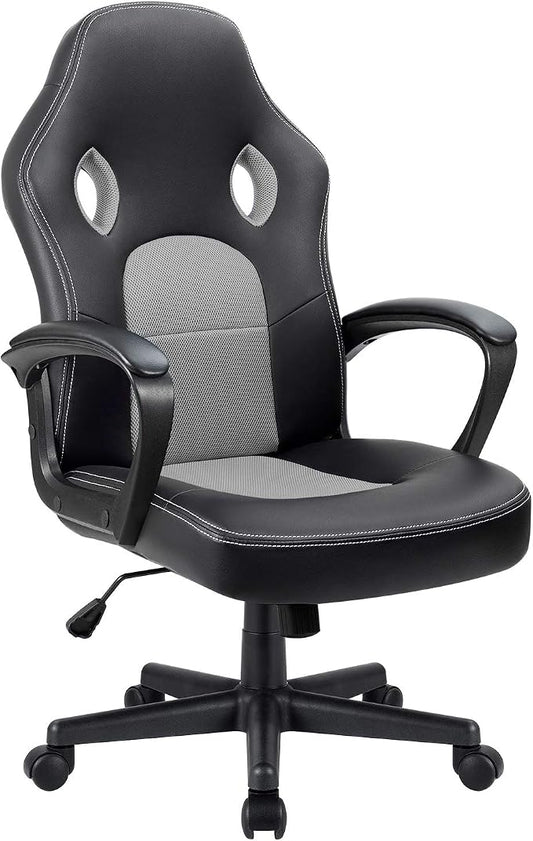 Furmax Office Chair Desk Chair Leather Gaming Chair Computer Chair Racing Style Ergonomic Adjustable Swivel Task Chair with Lumbar Support and Arms (Grey)