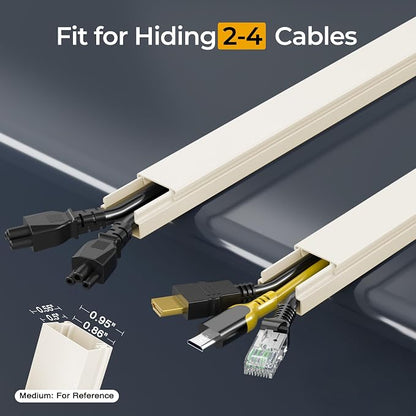 Cord Hider Kit, 113.4in Cord Covers for 2-4 Wires on Wall, Self-Adhesive Cable Hider Wire Covers for Cords on Wall, Paintable Cable Cover Raceway, Cord Hider for Walls Mount Tv, W0.95 H0.55in, Beige