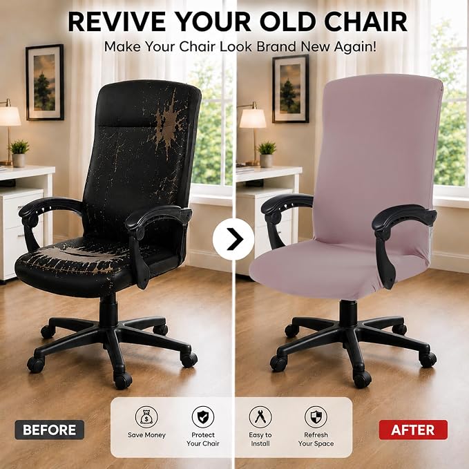 Elastic Computer Chair Cover with Durable Zipper - Protective Removable Washable Universal Office Desk Chair Seat Slip Cover - Stretchy Soft Anti-dust Desk Chair Seat Protector for Dogs, Cats, Pets