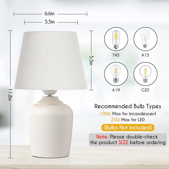 Sucolite Small 11.8'' Table Lamps Set of 2, Bedside Nightstand Lamps for Bedroom Kid’s Room, Cute Desk Lamps with Studded Texture Base for Reading Nursery Living Room Office, Cream
