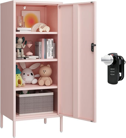 Steehoom Metal Locker Cabinet Lockable Bathroom Storage Cabinet Black 4 Tier Employee Lockers for Home, School, Office, Garage (Pink, 19.69" D x 15.75" W x 49.21" H)