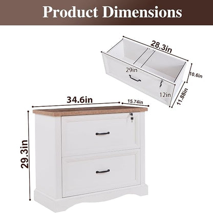 34.6" Farmhouse File Cabinet,Wood File Cabinet with Hanging File Folders,Top Drawer Lockable,Lateral Filing Cabinet for Home Office Compatible with Letter/Legal/A4 Size (2)