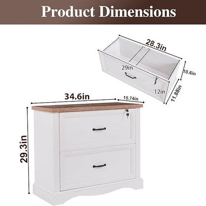34.6" Farmhouse File Cabinet,Wood File Cabinet with Hanging File Folders,Top Drawer Lockable,Lateral Filing Cabinet for Home Office Compatible with Letter/Legal/A4 Size (1)