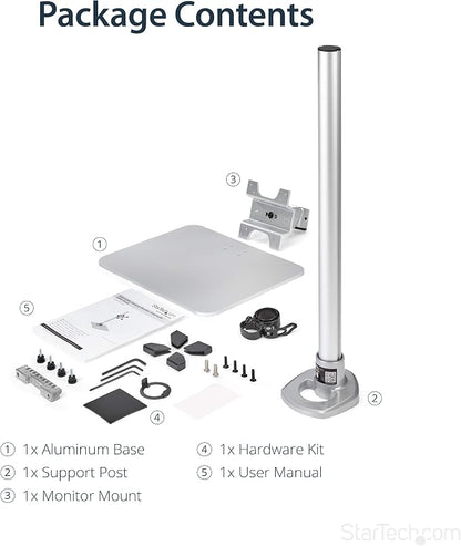 StarTech.com Single Monitor Stand, Adjustable, Supports UHD, iMac and Apple Thunderbolt Displays from 12'' to 34" (30.9lb/14kg), Premium Single Screen VESA Monitor Mount Stand, Silver, TAA