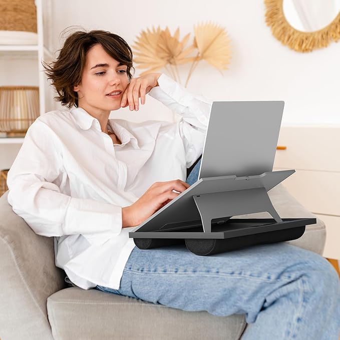 HUANUO Adjustable Lap Desk - with 8 Adjustable Angles & Dual Cushions Laptop Stand for Car Laptop Desk, Work Table, Lap Writing Board & Drawing Desk on Sofa or Bed, Grey
