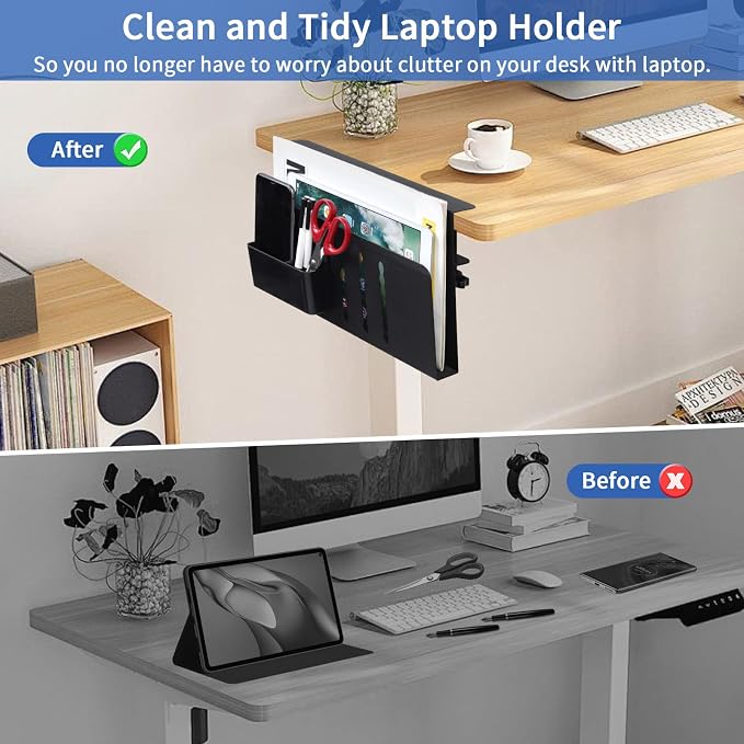 LUKETURE Desk Side Storage, Steel Side Desk Organizer, No Drill Laptop Holder, Clamp on Laptop Mount with Pen Holder, Table Hanging Storage for Home Office, Fits Flat Edge Tables 0.3" to 2.8" | Steel Side Desk Organizer, Clamp on Laptop Mount with Pen ...