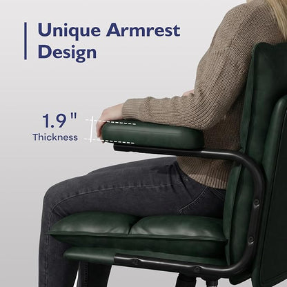 Ollega Mid Century Modern Desk Chair, Vintage Leather Office Chair, Green | Petite Computer Chair for Small to Medium Women, Thickened Back, Cozy Seat, Adjustable Height for Home