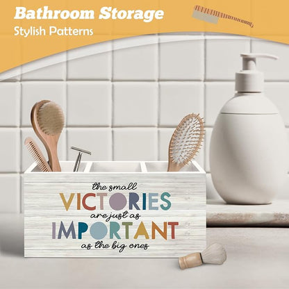 Boho Inspirational Pen Holder Organizer for Desk Accessories, the Small Victories Are Just As Important As the Big Ones Motivational Wooden Box Sign Desk Decorations for Home Office Decor