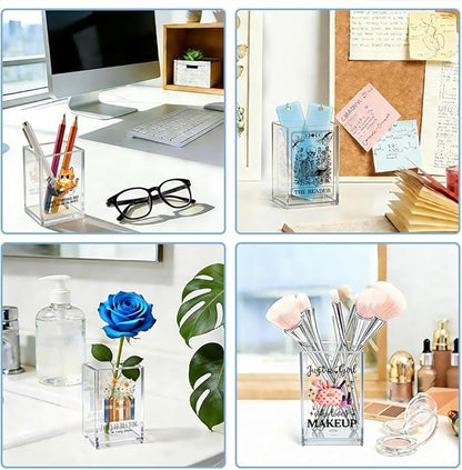 Tap Tap Fake Typing So They Think I'M Busy Acrylic Organizer Pencil Pen Holder, Cute Cat Office Desk Accessories Holder for Women HR Coworker Friend, Sarcastic Gifts for Coworker Accountant