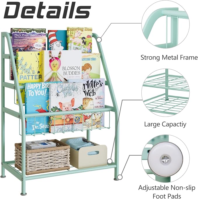 aboxoo Kids Bookshelf Todder Freestanding Small Bookcase Organizer for Children Room 18 inches Metal Bookcase Toy Organizer Green Stable Bookcase Bookstore Library Book Unit Storage for Small Place