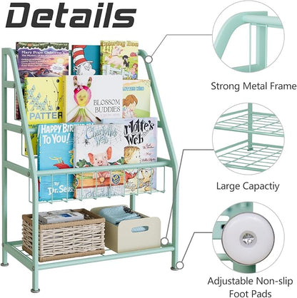 aboxoo Kids Bookshelf Todder Freestanding Small Bookcase Organizer for Children Room 18 inches Metal Bookcase Toy Organizer Green Stable Bookcase Bookstore Library Book Unit Storage for Small Place