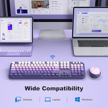 Dilter Wireless Keyboard and Mouse Combo, 104 Keys Full Size Typewriter Keyboards and 2.4 GHz USB Receiver Plug Play Mouse for Windows, PC, Laptop, Desktop (Purple)