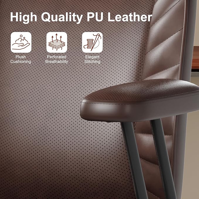 BFZ Home Office Desk Chair, Adjustable Comfy Office Chair with Wheels,Leather Office Chair with Removable Armrests, Office Desk Chair with Lumbar Support for Home Office or Workspace, Dark Brown