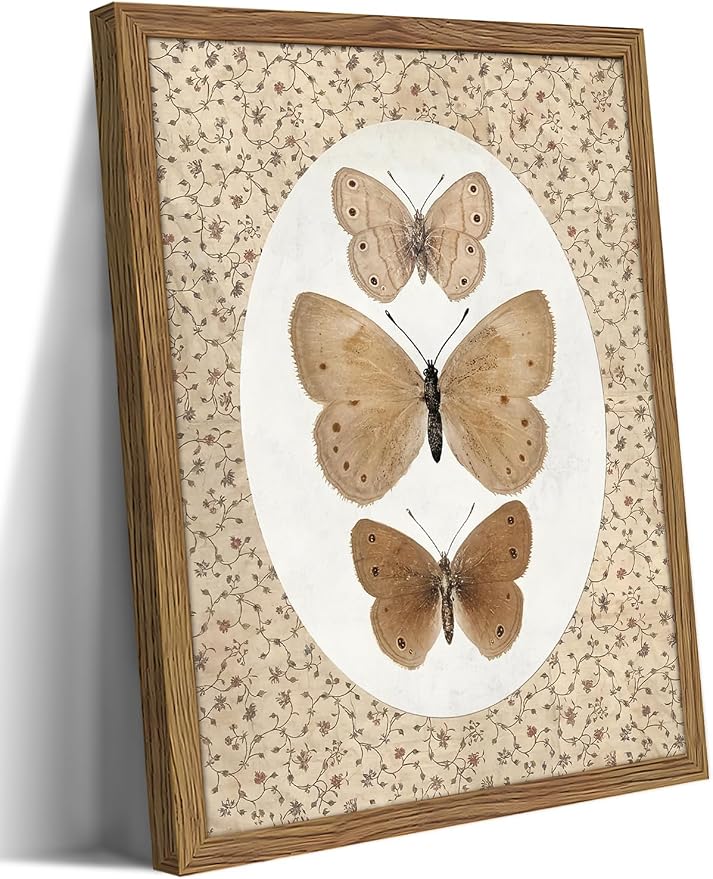 Framed Butterfly Canvas Wall Art, Vintage Butterfly Pictures Posters Wall Decor, Modern Farmhouse Decor, Rustic Retro Butterflies Paintings Prints for Bedroom Bathroom Shelf 12x16 inch