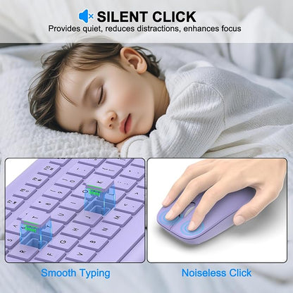 Wireless Keyboard and Mouse Combo, Full-Size Silent Ergonomic Keyboard and Optical Mouse, Long Battery Life, 2.4G Lag-Free Mice Keyboard for Computer, Mac, Laptop, PC, Windows(Purple)