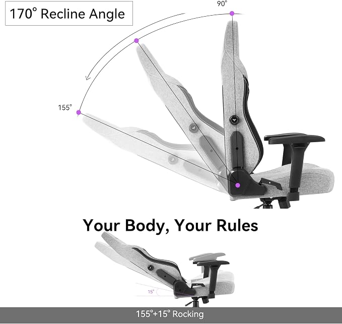 Gaming Chair - High Back Ergonomic Computer Chair with Lumbar Support, Video Game Chair-4D Adjustable Armrests,170° Reclining & 320lb Capacity,Fabric,Gray