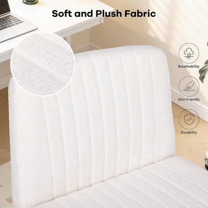 Convertible Base Criss Cross Office Chair with Pocket Springs & Thicker and Wider Cushions, Armless Criss Cross Chair Relieves Back Pain, Swivel Vanity Chair for Living Room/Office, White