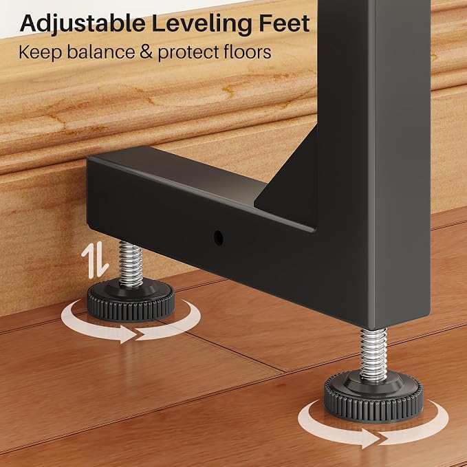 Kitstorack 102.3" Extra Long Behind Couch Table, Adjustable Height Narrow Console Table with 2 Power Strips, Split Design for Separate Wall Use, Anti-Scratch Tip, Rustic Brown for Living Room