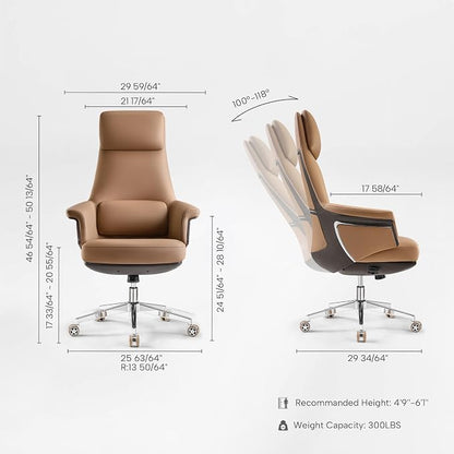 EUREKA ERGONOMIC Renee Executive Office Chair, Big and Tall High Back Fiber Leather Desk Chair with Adjustable Headrest and Lumbar Support, Comfy Computer Chair with Soft Padded Armrests, Brown