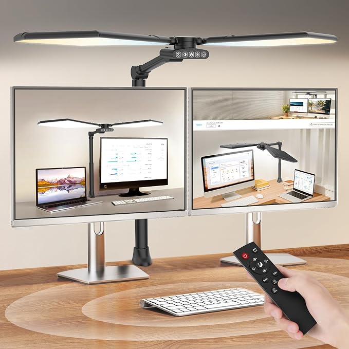 LED Desk Lamp with Clamp, 3600LM 448LEDs Ultra-Bright Architect Desk Light with Remote Control, Desk Light with Stepless Dimming and Stepless Color Temp, Memory Function for Study and Workbench