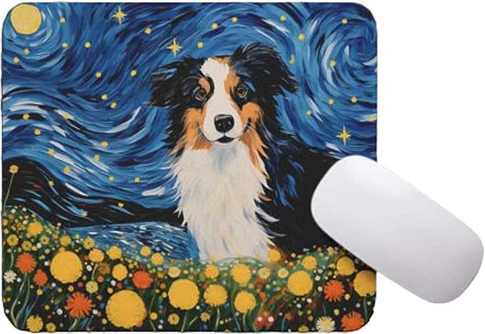 Tubbie Prints Starry Night Australian Shepherd Dog Mouse Pad for Computer Laptop Home Office Gaming Working Desk Desktop Accessories Non-Slip Rubber Mouse Pad for Dog Lovers (Australian Shepherd)