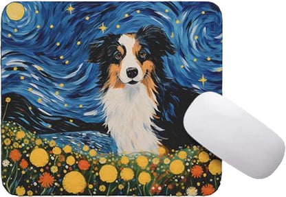 Tubbie Prints Starry Night Australian Shepherd Dog Mouse Pad for Computer Laptop Home Office Gaming Working Desk Desktop Accessories Non-Slip Rubber Mouse Pad for Dog Lovers (Australian Shepherd)