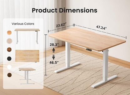 BANTI 48 × 24 Inches Standing Desk, Ergonomic, Electric Height Adjustable, Sit and Stand Up, Computer Office Desk with Splice Board, White Frame/Maple Top
