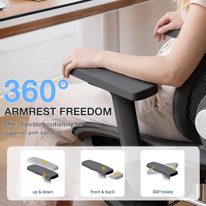Ergonomic MeshOffice Chair with 2-Zone Lumbar Support and Footrest,Black | Big and Tall, 400LBS, Adjustable Seat Depth, 4D Headrest, 4D Armrests Swivel Executive Chair for Home Office