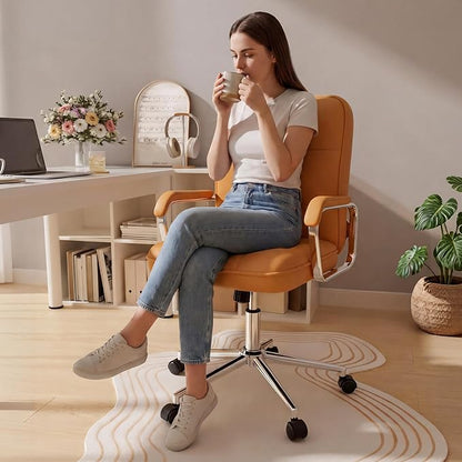 HomeZeer Brown Office Chair, Mid Back Leather Desk Chair with Wheels and Padded Arms, Swivel Vanity Chair for Bedroom, Computer Chair for Study and Work