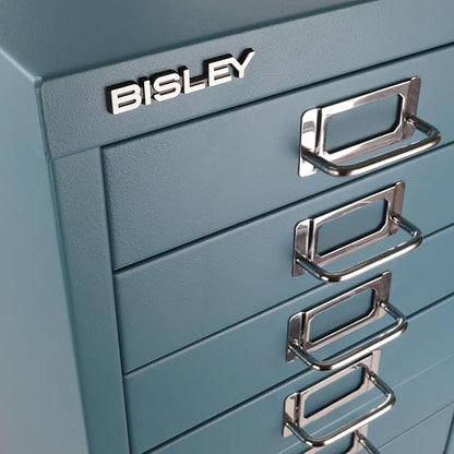 Bisley 10-Drawer Steel MultiDrawer Cabinet - Doulton Blue | Chrome Pull Handles with Label Holders, Powder-Coated Steel, Removable Drawers, Fits Under Most Desks, Labels Included