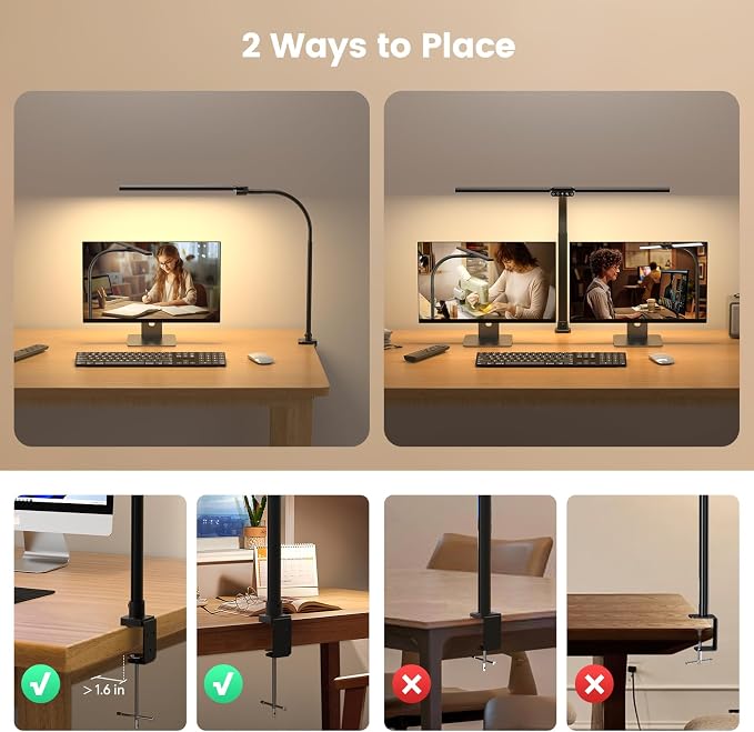 SIBRILLE Upgraded Desk Lamp for Home Office - Dimmable Computer Desk Light with Remote, Modern Architect Task Lamp with Color Changing, Flexible Desktop Lamp with Gooseneck for Monitor, Double Head
