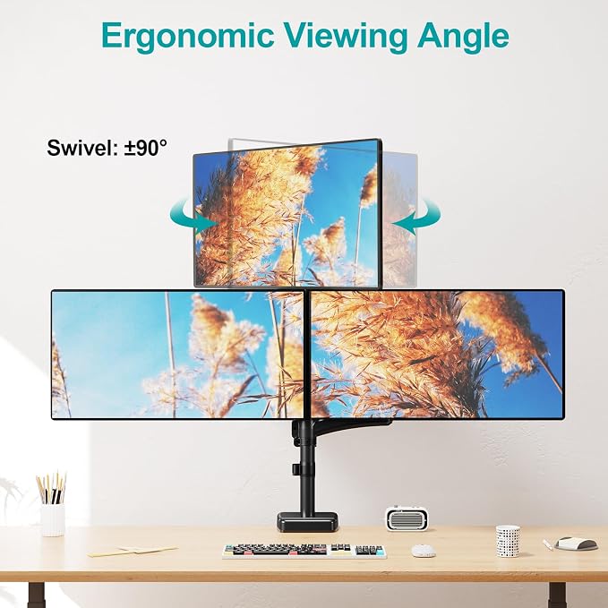 MOUNT PRO Triple Monitor Mount for Max 32" Computer Screen, Adjustable 3 Monitor Desk Mount, up to 19.8lbs Each, Three Display Arm with Tilt Swivel Rotation, VESA Mount 75x75/100x100mm
