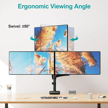 MOUNT PRO Triple Monitor Mount for Max 32" Computer Screen, Adjustable 3 Monitor Desk Mount, up to 19.8lbs Each, Three Display Arm with Tilt Swivel Rotation, VESA Mount 75x75/100x100mm