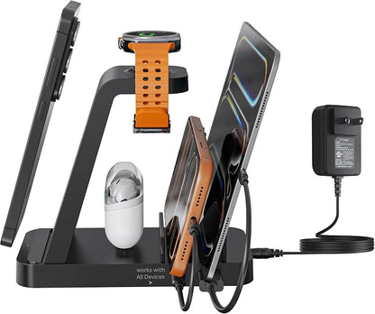 Wireless Charger for Samsung, 5 in 1 Fast Charging Station for Samsung Galaxy Watch 8 7 6 5 4 Galaxy Buds, Charger Dock Stand for S26 Ultra S25 S24-Multi-Device Charger for Samsung Phone Watch Earbuds