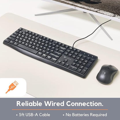 X9 Performance Wired Keyboard - Ultra Slim Full Size Ergonomic Computer Keyboard - Basic USB Keyboard for PC Desktop, Laptop with 5ft Corded Wire, 104 Quiet Keys, 14 Shortcuts, and Kickstand