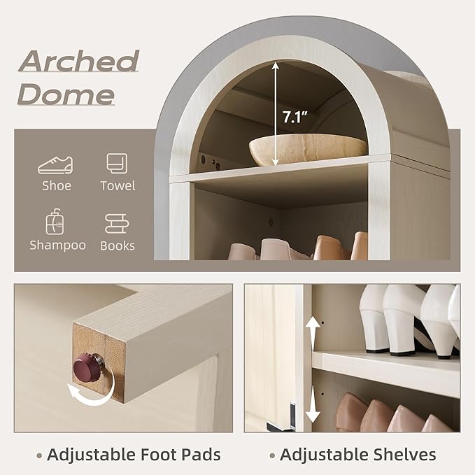 IFGET 71" Tall Arched Bookshelf, 8 Tiers Arch Bookcase with Storage, Modern Farmhouse Book Shelf with Adjustable Shelves, Wood Bookshelf w/Open Display Shelves for Living Room, Office (Cream)