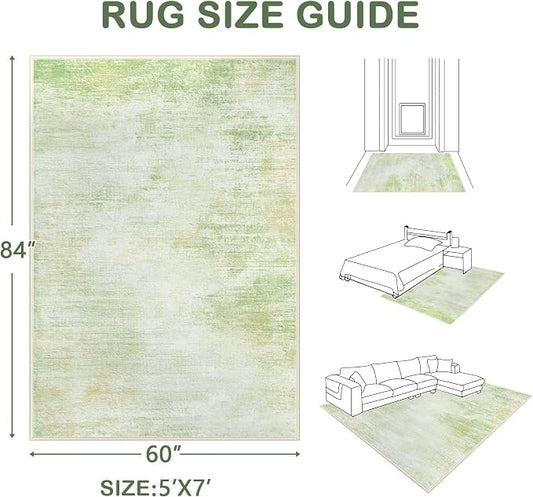 Area Rugs 5x7 Living Room: Washable Rug Modern Abstract Rugs Soft Non Slip Neutral Rug Stain Resistant Indoor Carpet for Bedroom Kitchen Dining Room Nursery Home Office Rugs(Green,5'x7')