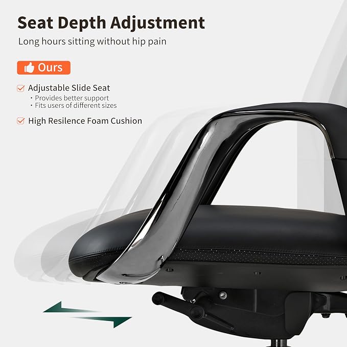 EUREKA ERGONOMIC Serene Executive Office Chair, Premium Nappa Leather High Back Boss Chair with Aluminum Base, Ergonomic Chair with Lumbar Support & Recline, Heavy Duty for Long-Hour Comfort, Black
