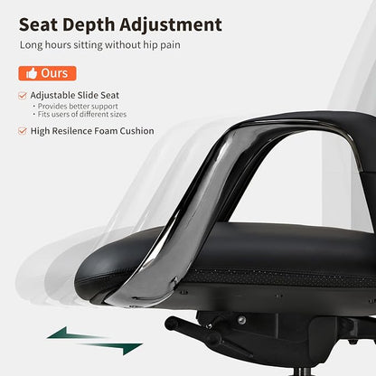 EUREKA ERGONOMIC Serene Executive Office Chair, Premium Nappa Leather High Back Boss Chair with Aluminum Base, Ergonomic Chair with Lumbar Support & Recline, Heavy Duty for Long-Hour Comfort, Black