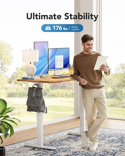 HUANUO Electric Standing Desk, Whole Piece Desktop, Adjustable Height Computer Desk, 4 Height Memory Settings, Sit Stand Up Desk for Home Office, 40" x 24", Light Vintage